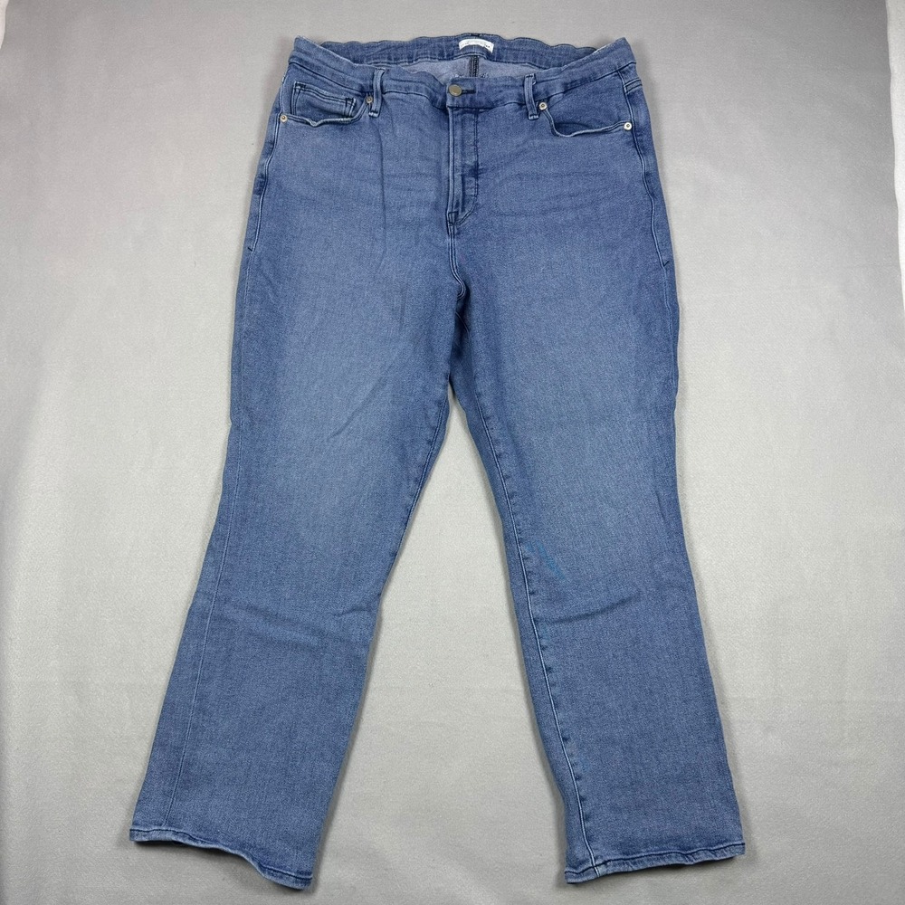 Good American Straight Leg Jeans Blue Organic Cotton Blend Size 18 GS941T